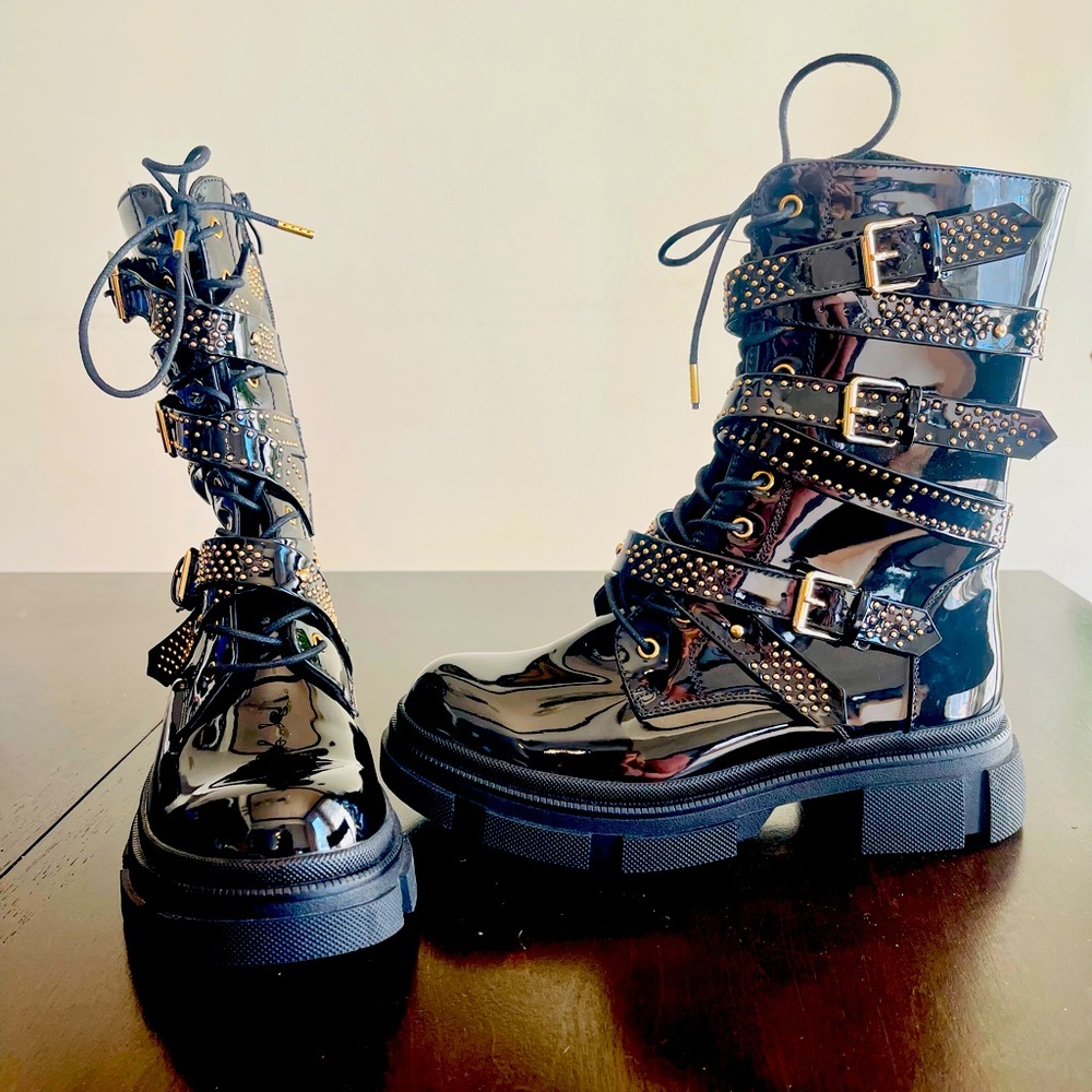 Black Studded Combat Boots